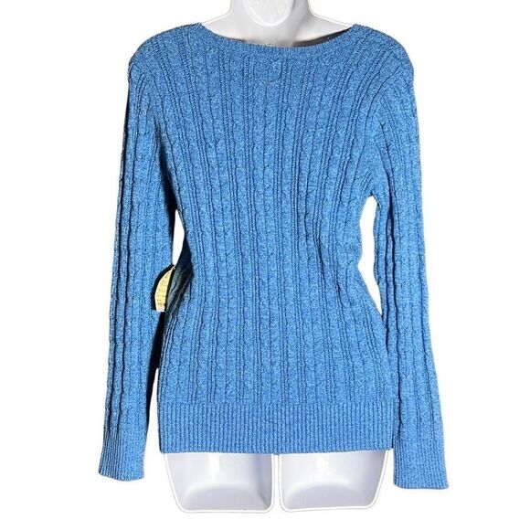 St John's Bay Womens Cable Knit Sweater V Neck Pullover Blue Size Petite Medium - Picture 2 of 9